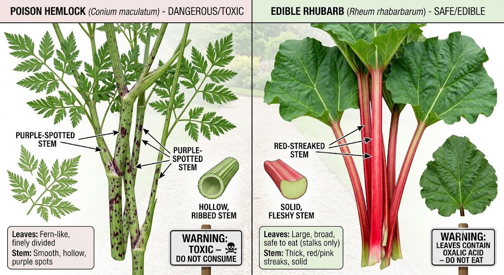 Poison Hemlock vs Rhubarb