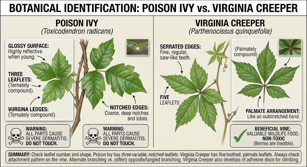 Leaf Comparison: Poison Ivy vs Virginia Creeper